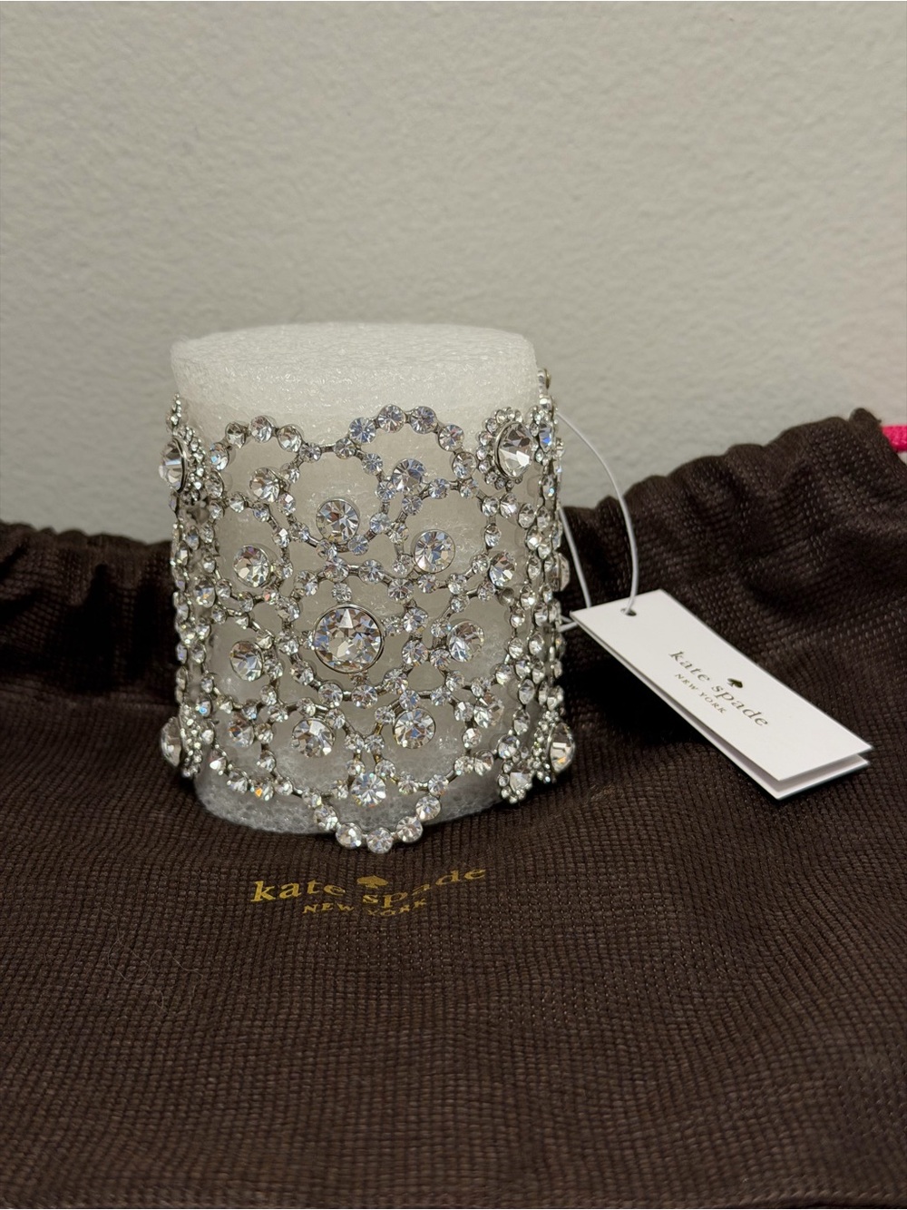 Kate Spade Bridal Crystal Lace Statement Cuff Bracelet Silver Rhinestone NWT